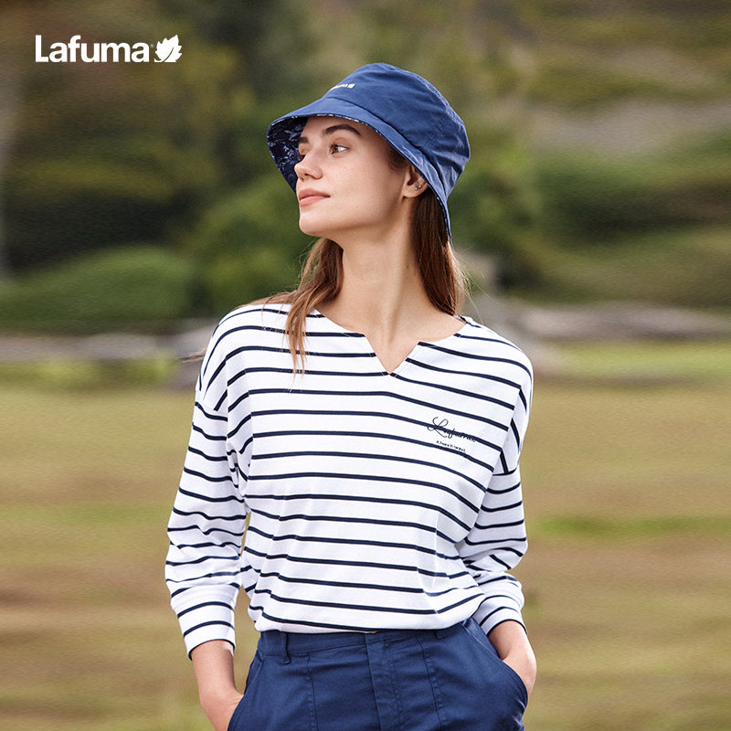 lafuma乐飞叶22春新款水柔棉休闲舒适upf40 防晒女条纹七分袖t恤