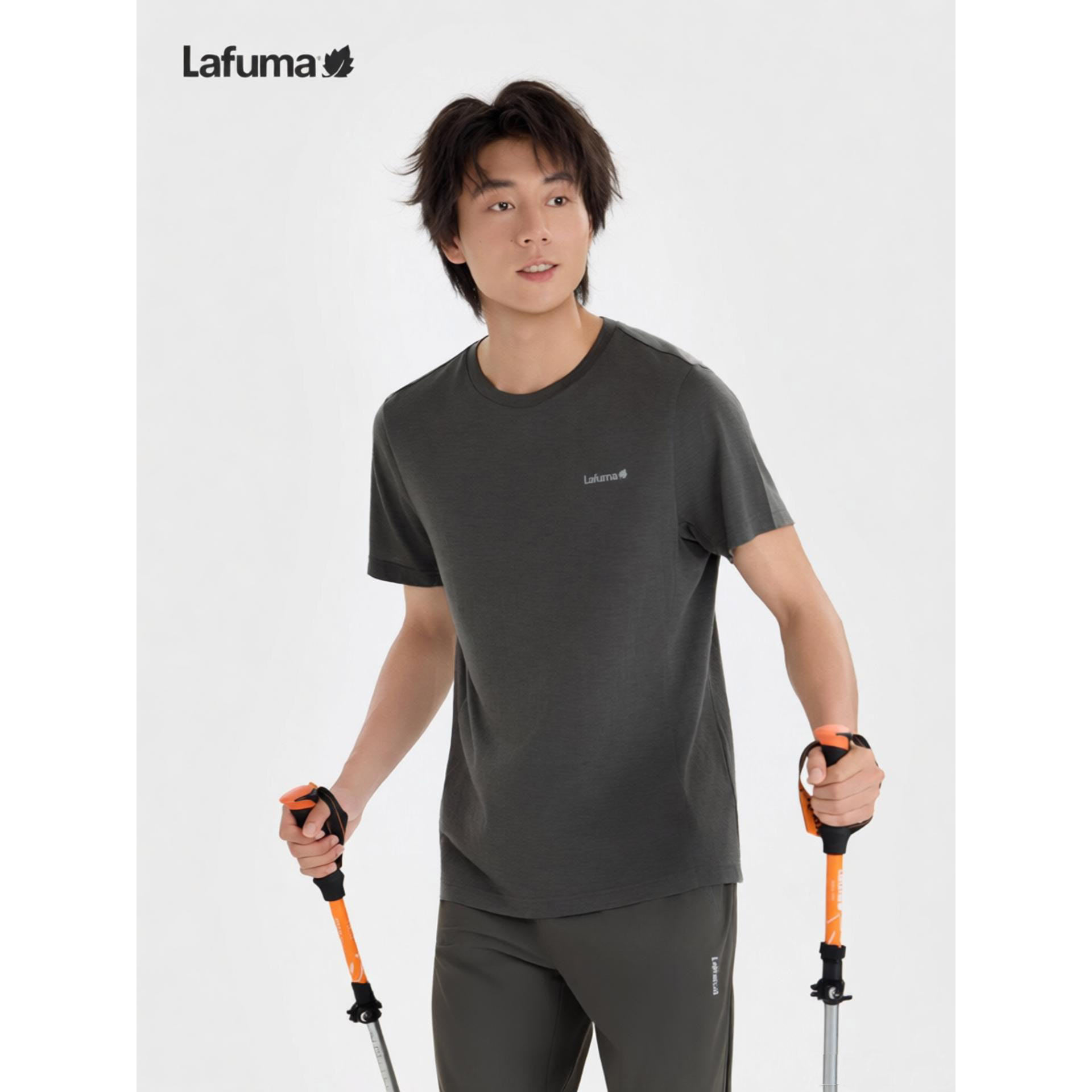 LAFUMA乐飞叶户外男士休闲羊毛短袖T恤男圆领柔软运动上衣夏季