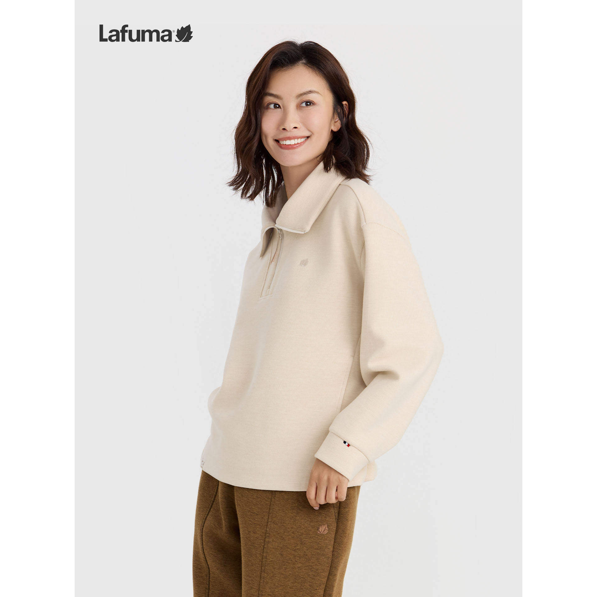 LAFUMA乐飞叶户外秋冬保暖半拉链长袖T恤女时尚休闲卫衣宽松上衣