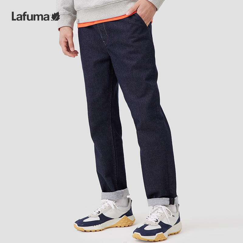 LAFUMA乐飞叶户外秋季蓝色磨毛保暖休闲裤男牛仔长裤LMPA2CN25