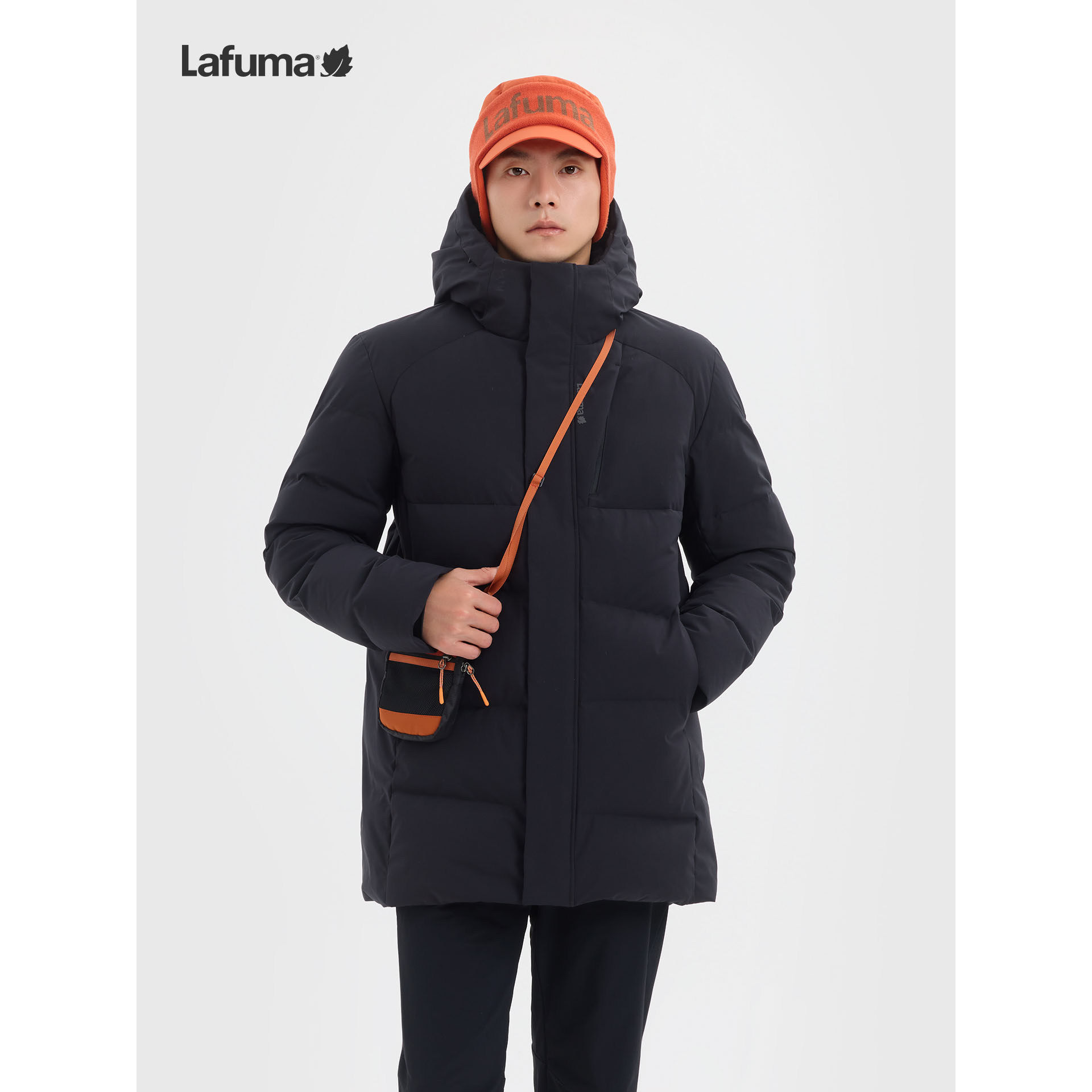 LAFUMA乐飞叶户外秋冬连帽鹅绒羽绒服男士防寒保暖外套中长款