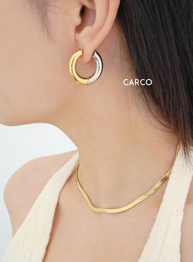 欧美简约百搭金银撞色圈圈耳环女 法式高级感小众基础款耳圈耳饰