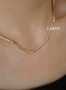CARCO小众设计冷淡风蛇骨项链 欧美ins钛钢镶钻复古金色锁骨链女