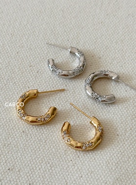 新款小众设计破碎镶钻圈圈耳环女时尚简约高级感百搭轻奢耳钉耳饰