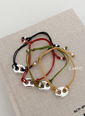 小众简约百搭猪鼻子抽拉彩色手绳