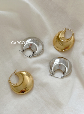 fever同款简约复古圆形钛钢耳环女ins法式小众高级感百搭耳扣耳饰