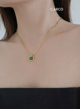小众简约东陵玉石头项链女欧美风复古气质高级感钛钢链条锁骨链