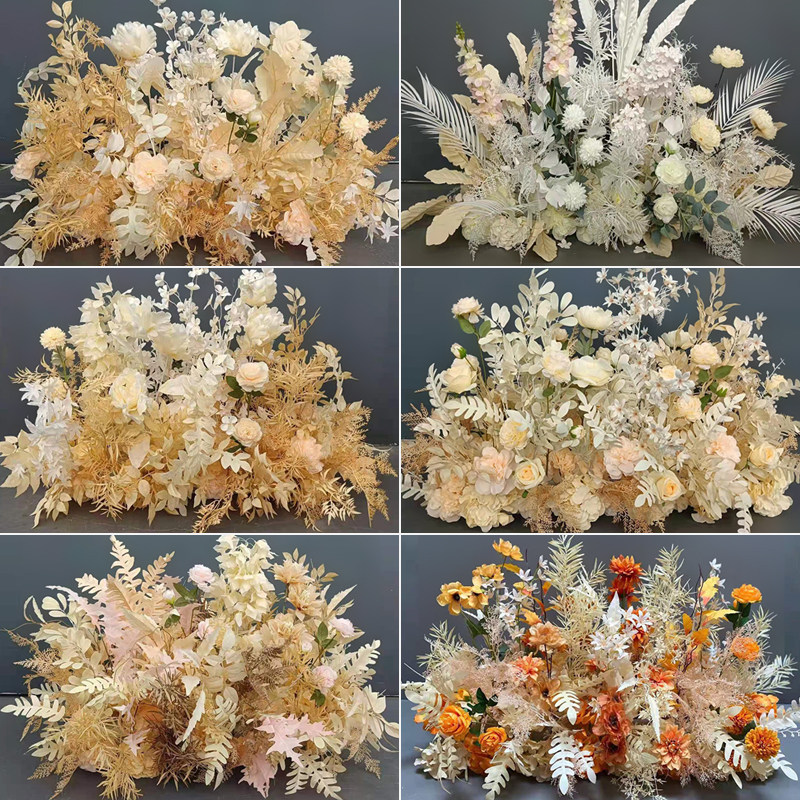 香槟色婚礼成品花装饰花花排婚庆拱门花装饰路引花插花绢花地排花
