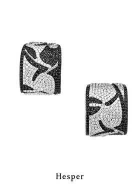 HESPER 厅系列黑白复古满钻玫瑰纹样925纯银耳环 设计师品牌