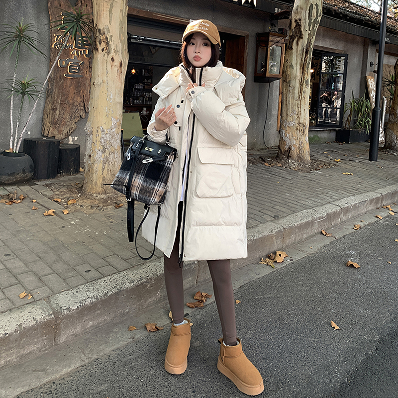 90白鸭绒时尚爆款白色中长款羽绒服2C291-YRF13991-P375-K599