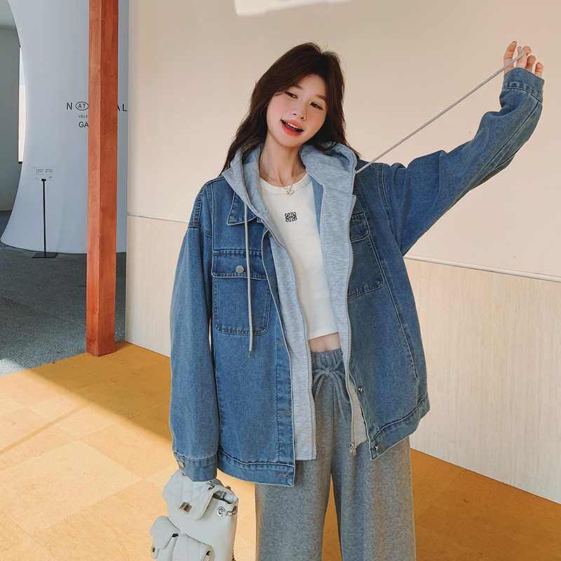 新款现货！假两件！2025年秋季牛仔卫衣连帽短外套C605 P125K178