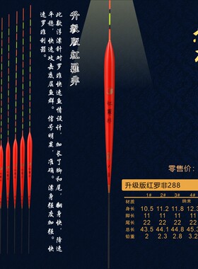 宋杰麟无极官方正品红罗飞288升级版纳米浮漂鲫鱼鲤鱼垂钓黑坑