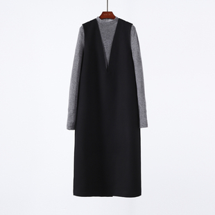 背心连衣裙J 气质深V领精纺羊毛纱绉百搭气质长款 即永恒 经典