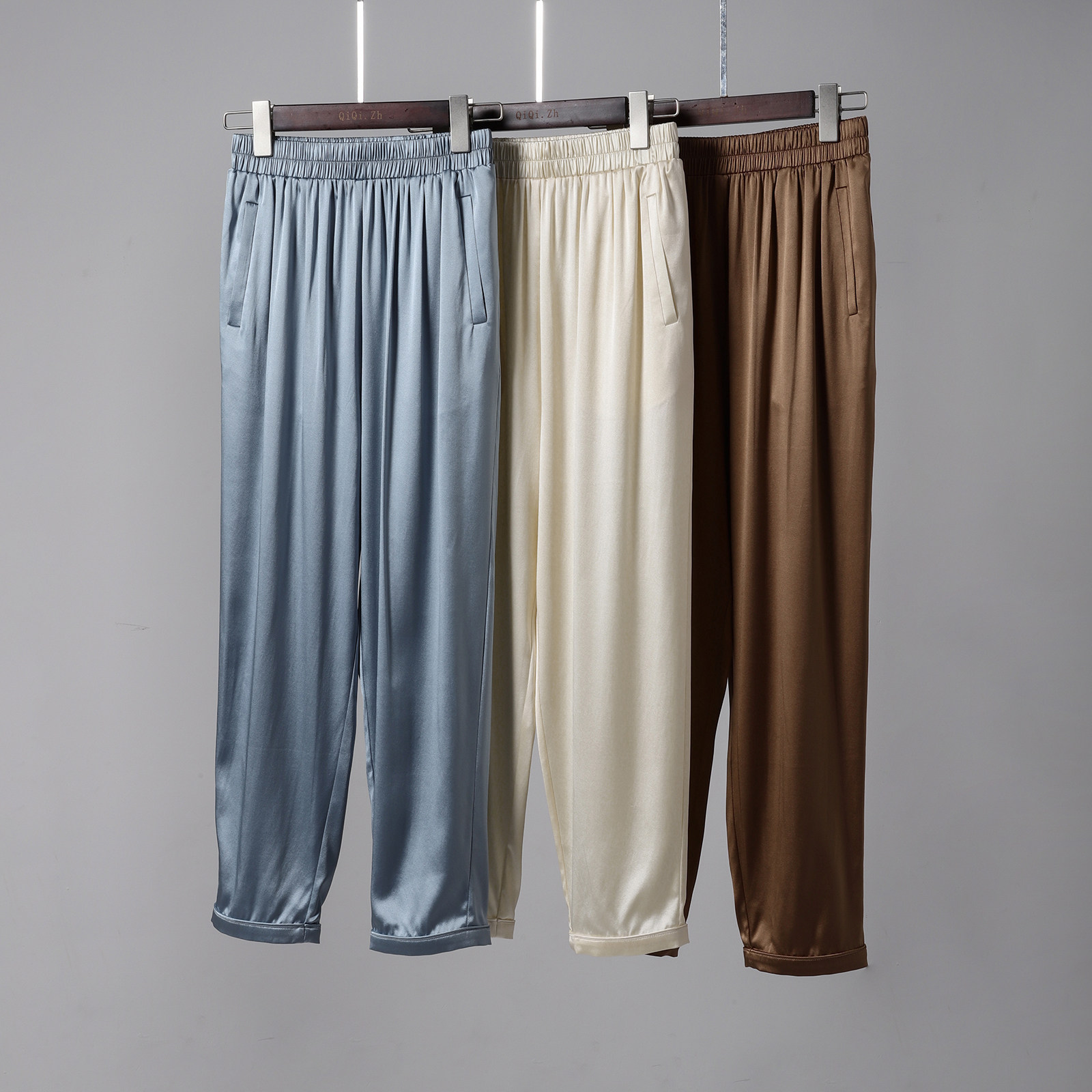 轻盈舒适 重磅真丝 桑蚕丝弹力缎面松紧腰休闲裤 舒适百搭小脚裤