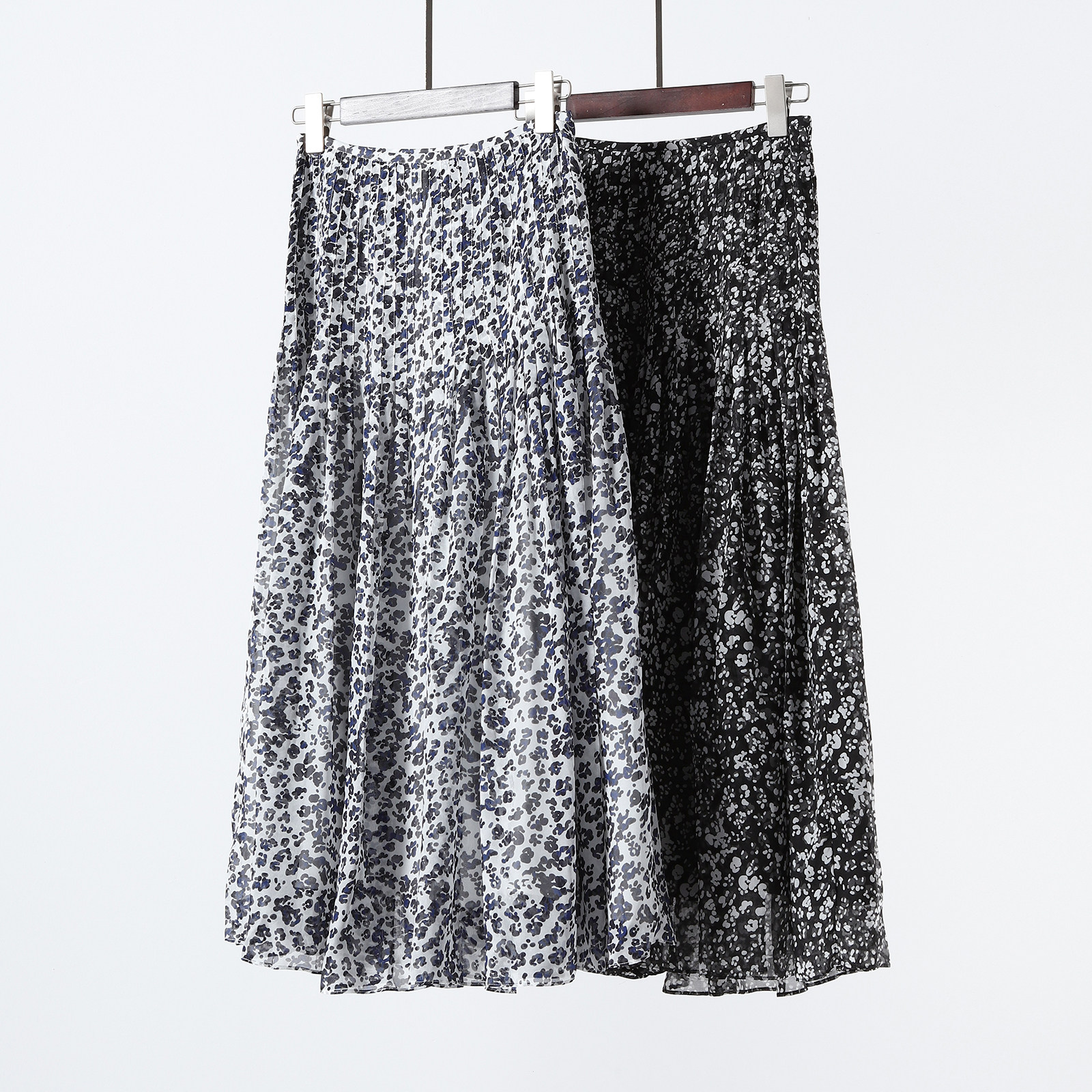 风琴繁花 轻盈复古 双层真丝重工褶皱高腰中长半身裙 桑蚕丝长裙