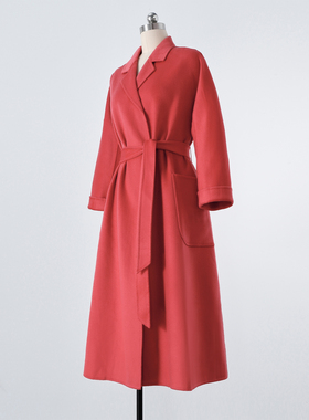 细腻如绸 经典Labbro浴袍款手缝双面水波纹山羊绒手工大衣