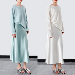 套装 流动 松紧腰斜裁半身长裙 丝滑缎面醋酸V吊带吊带 宝石