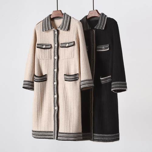 山羊绒长款简约小香风针织开衫
