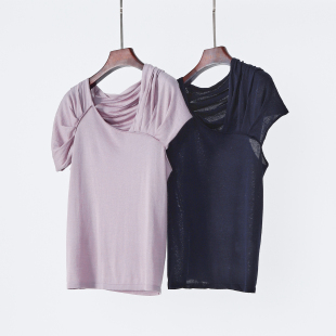 春夏薄款 针织衫 显瘦上衣 别致领口羊毛桑蚕丝短袖 轻熟静奢