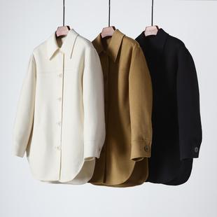 松弛高级 手缝双面山羊绒秋冬款衬衫式手工毛呢短大衣 休闲外套