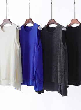 山羊绒桑蚕丝双层针织无袖背心