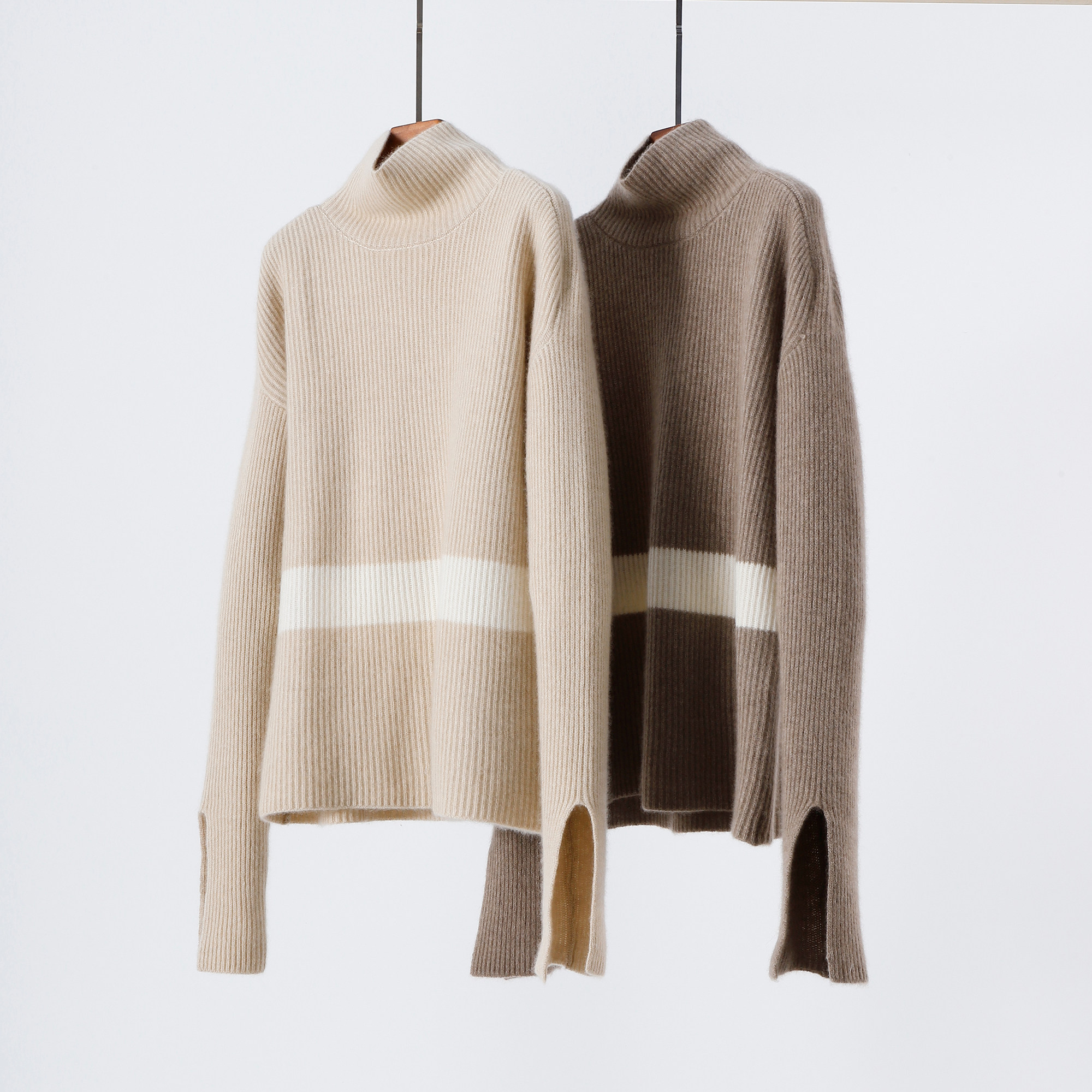 恬淡素雅 丰盈绒感重磅加厚羊绒衫 高领拼色针织休闲毛衣,女装/女士精品,羊绒衫,淘宝优惠券,粉丝福利购,淘宝优惠卷