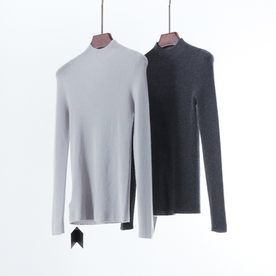 细腻松软 无缝一体精纺山羊绒针织半高领修身打底衫 套头薄毛衣