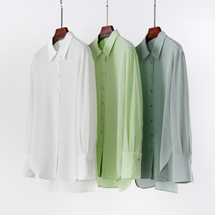 气质儒雅 6A级重磅真丝双绉纯色长袖衬衫 百搭通勤桑蚕丝上衣女
