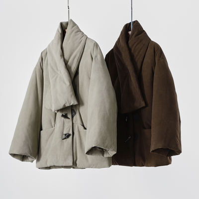 绵羊皮羊反绒可拆卸围巾领羽绒服