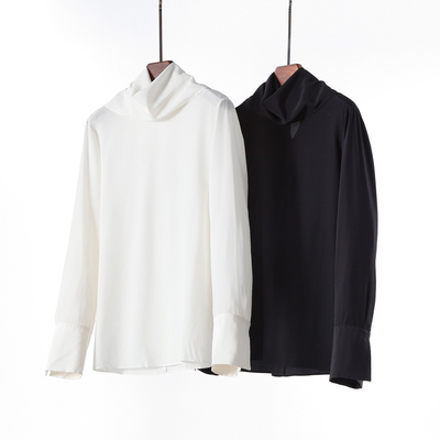 早春新款重磅真丝堆领长袖衬衫