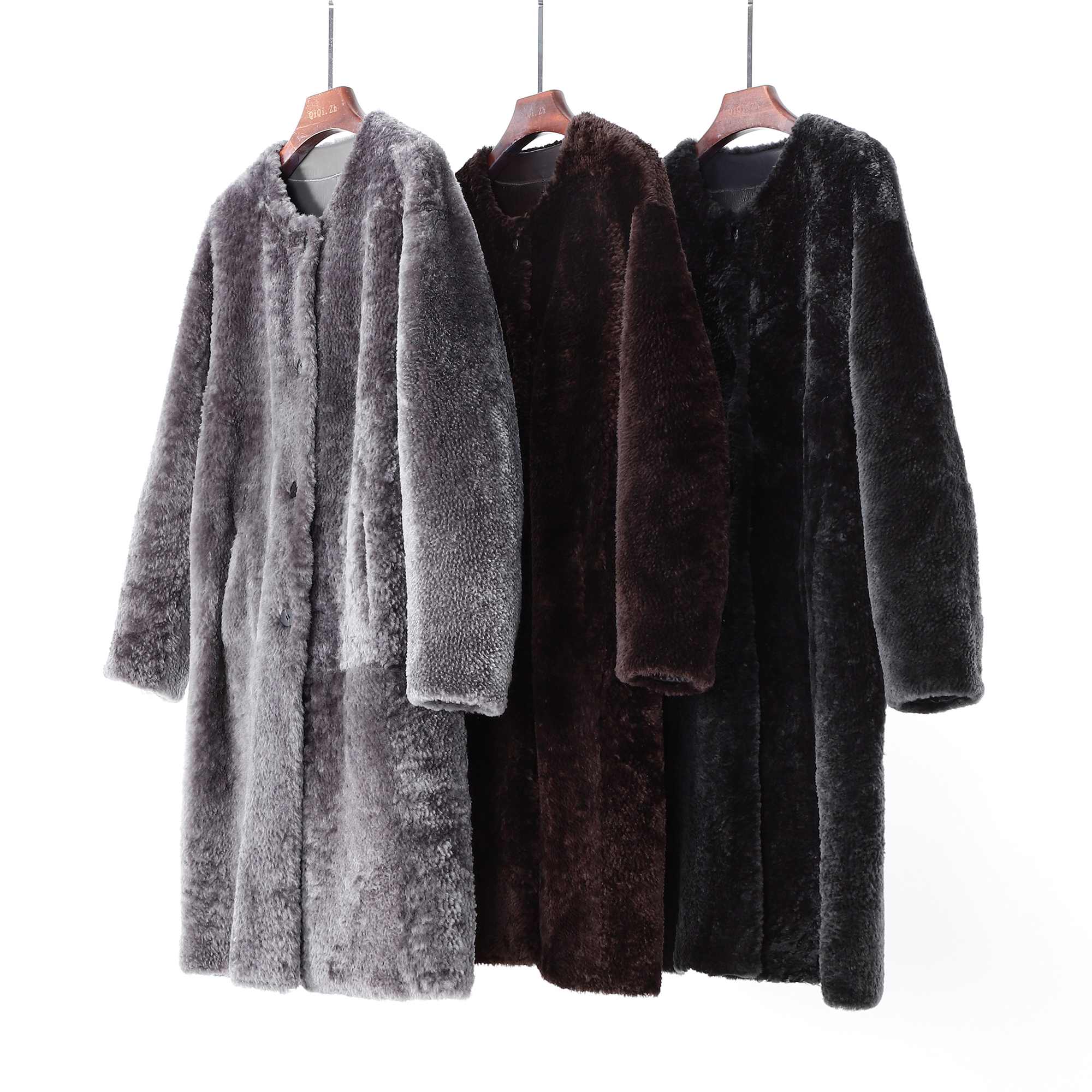 皮毛一体毛呢外套女春秋冬