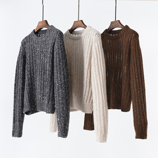 C加密亮片纱圆领套头休闲短款 本b 针织毛衣 高版 细节看质感