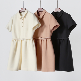 恬淡少女 重磅真丝羊毛+桑蚕丝内衬短袖修身连衣裙