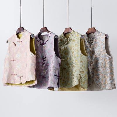 新中式宋锦桑蚕丝手工盘扣马甲