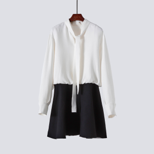 假两件拼接连衣裙 真丝内衬 重磅真丝 真丝羊毛