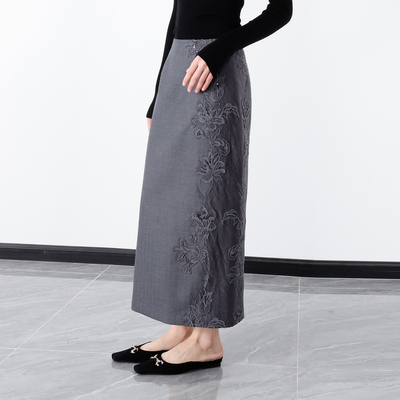 重工刺绣蕾丝包臀半身裙