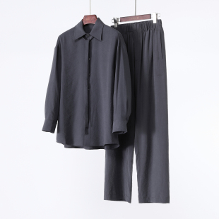 休闲长裤 绝镁肌理 桑蚕丝衬衫 宽松长袖 砂洗真丝锦休闲套装