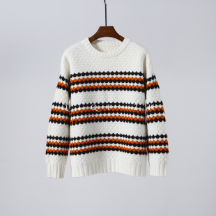 精致随性 加厚约600g重山羊绒复古肌理拼色毛衣休闲套头针织衫
