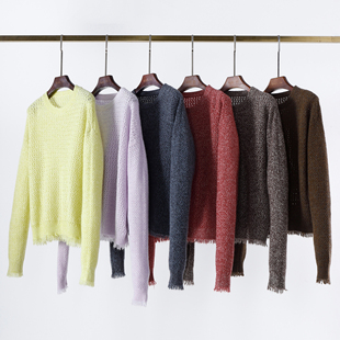 罩衫 精致圆领宽松休闲针织毛衣 亲肤柔软花纱小镂空羊绒衫 早春款