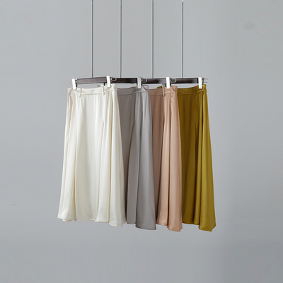 磅真丝双面缎高腰压褶长款半身裙