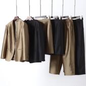 休闲裤 气质通勤套装 半身裙 修身 绸缎光重磅真丝羊毛缎裸领西装