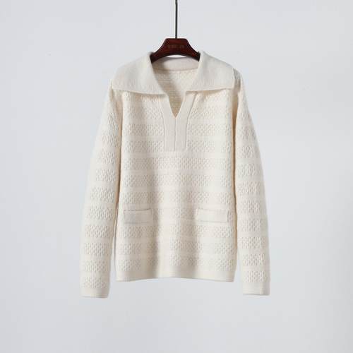 polo领山羊绒套头v领毛针织衫