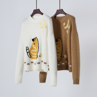 软糯毛巾绣山羊绒套头圆领保暖长袖 简约毛衣毛针织衫