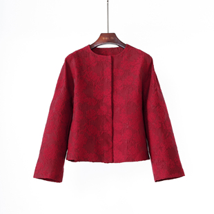 浓郁质感限量面料强捻立体提花浮雕真丝羊毛手工明线极简中式外套