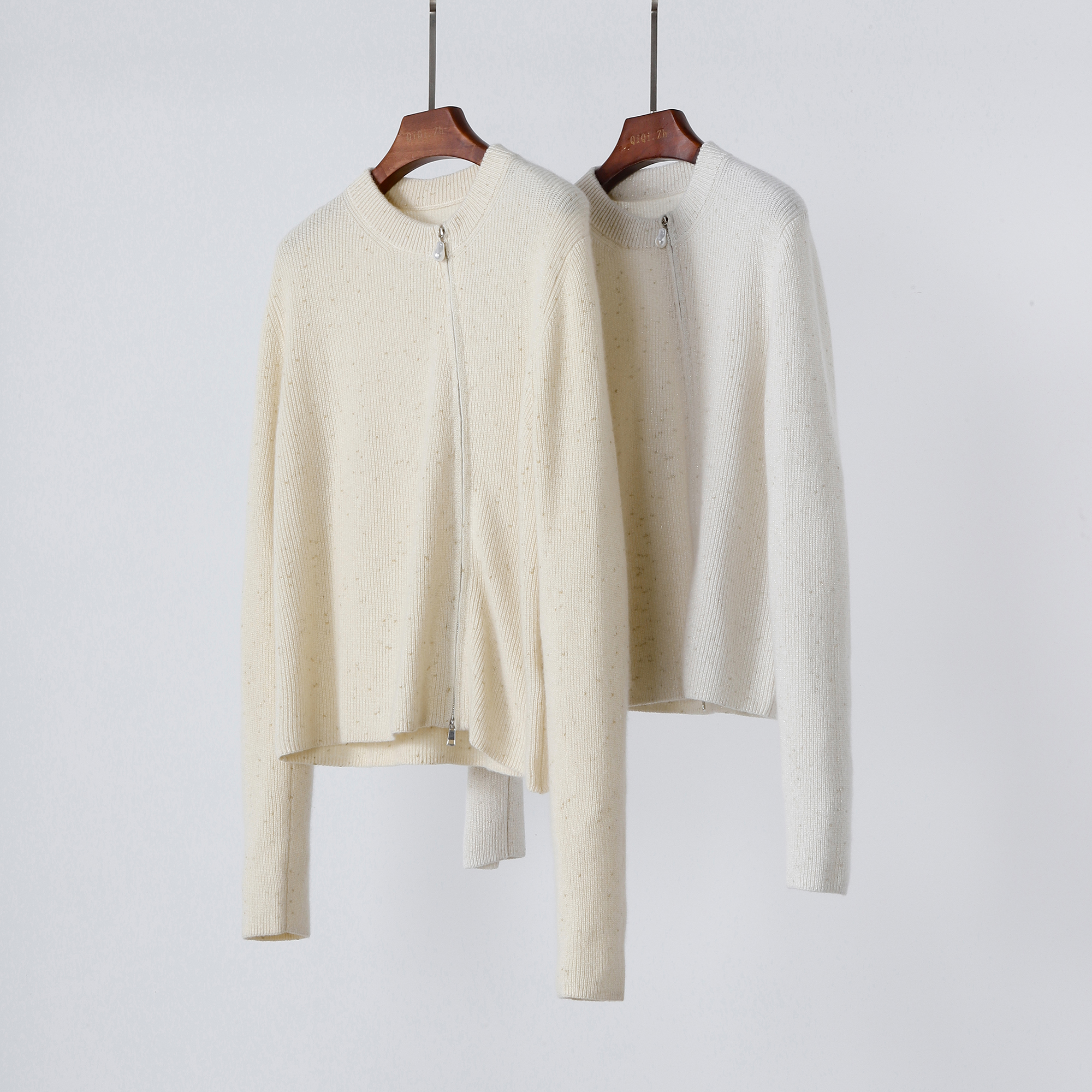 双拉链巴洛克珍珠羊绒衫女开衫