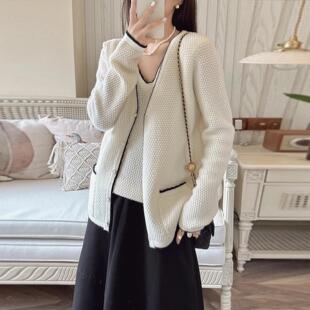 有钱系列 重磅肌理山羊绒V领背心马甲 宽松针织开衫毛衣外套