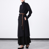 巨值 禅意慵懒立体包边双面手缝山羊绒大衣V领中长手工毛呢外套J