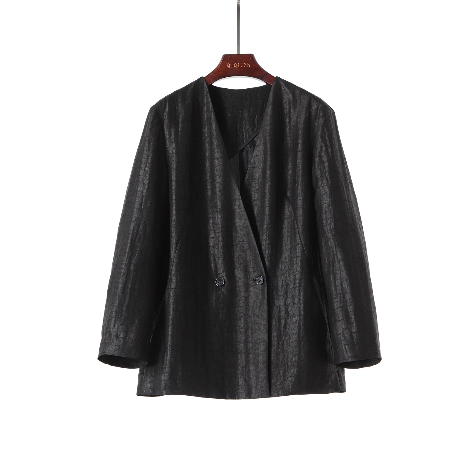 龟裂纹香云纱两粒扣西装外套