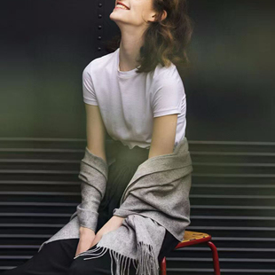 T恤女 经典 短袖 简约肌理弹力有机棉修身 百搭显瘦上衣 圆领