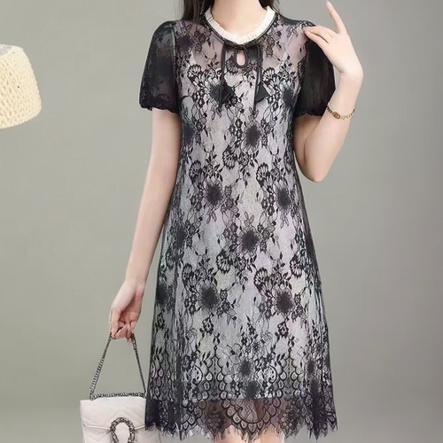 2099 夏季新款时尚洋气双层蕾丝木耳边领连衣裙JR